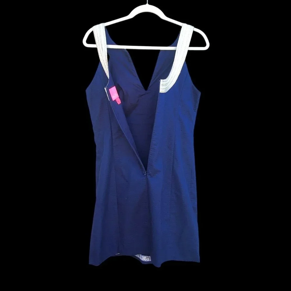 Lilly Pulitzer Valli Shift Dress Size 6 Navy Blue White Gold Sleeveless Cotton - Picture 5 of 13